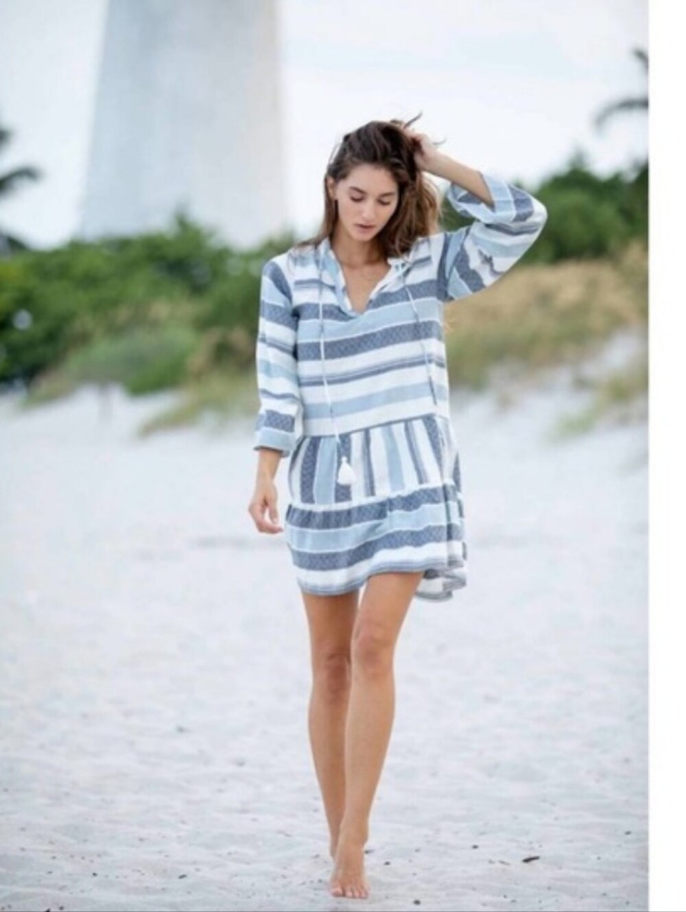BINDU morella dress in white/ chambray, Sz M